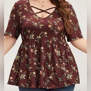 Burgundy Floral Blouse - XL